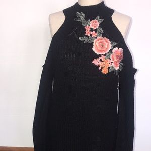 Embroidered Cold Shoulder Sweater